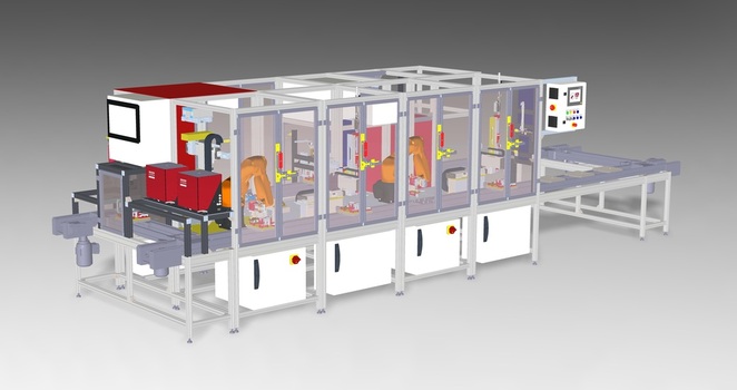Základem montážní linky je transferový systém Bosch TS2, který je modulárně sestaven z jednotlivých pracovních stanic, podélných dopravních drah s příčnými přejezdy.
Jednotlivé pracovní stanice jsou osazeny zvedacími jednotkami a stopery. Součástí dopravního systému
jsou jednotlivé pracovní stanice. Transferový dopravní systém je osazen RFID systémem.